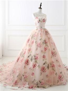 Picture of Pretty Flowers Organza Formal Gown with Lace, Pink Sweet 16 Gown